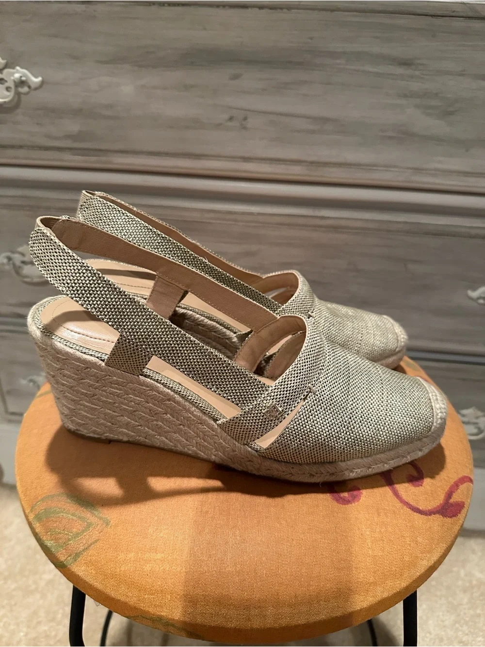 Ralph Lauren Neutral Woven Espadrille Wedge Slingbacks